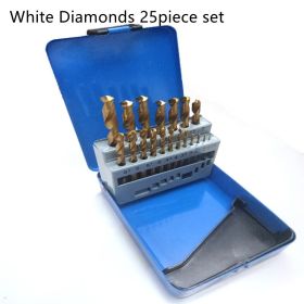 19 25-piece Set Of Twist Drill Bits For Wood Board Thin Iron Sheet Aluminum Alloy Opening (Option: White diamonds 19piece set)