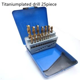 19 25-piece Set Of Twist Drill Bits For Wood Board Thin Iron Sheet Aluminum Alloy Opening (Option: Titaniumplated drill 25piece)